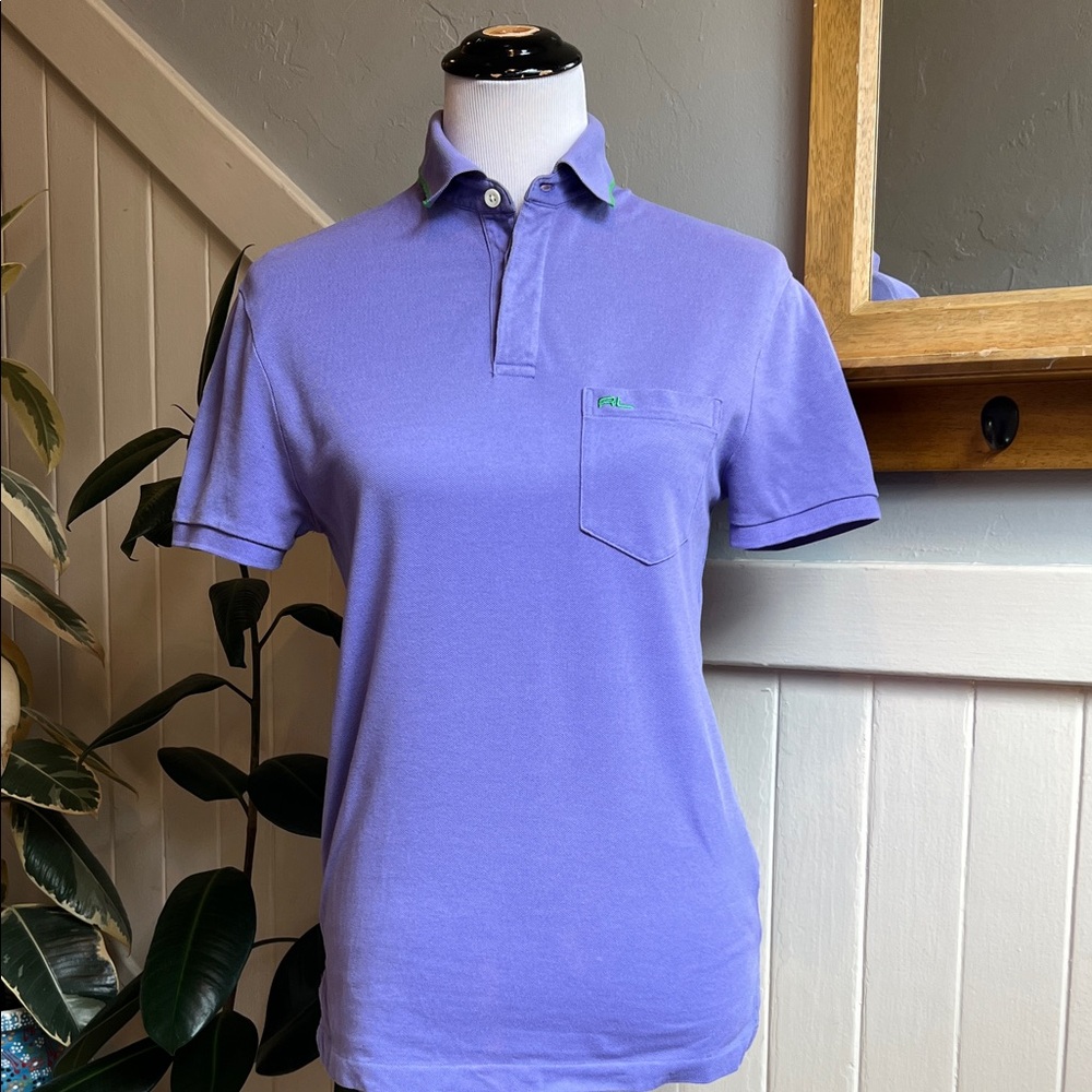 Ralph Lauren Black Label Polo Shirt Purple Lavender XS Green Piping Made in USA